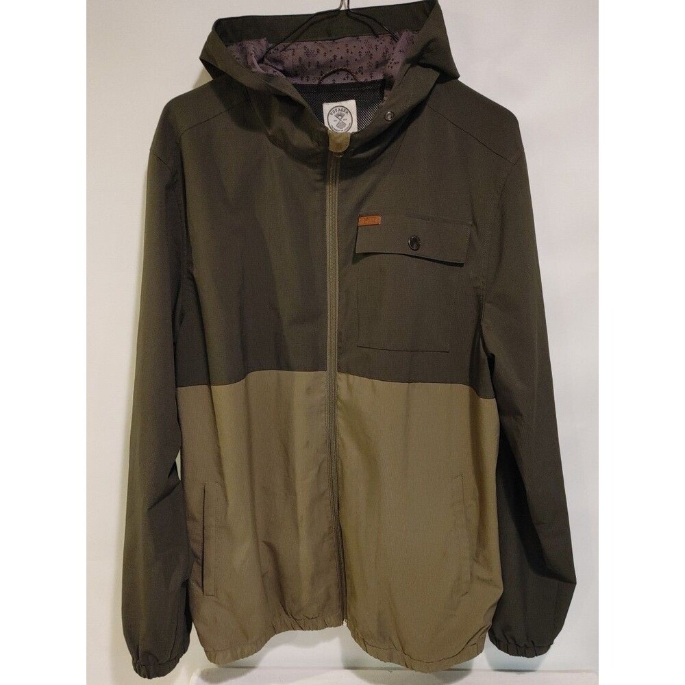 Voyager Full Zip Hooded Green Windbreaker Rain Jacket Men's Size Large